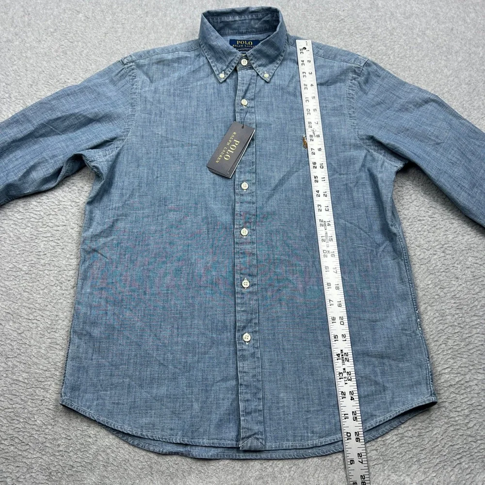 NEW Polo Ralph Lauren Shirt Mens Small Blue Indigo Chambray Untucked Classic Fit